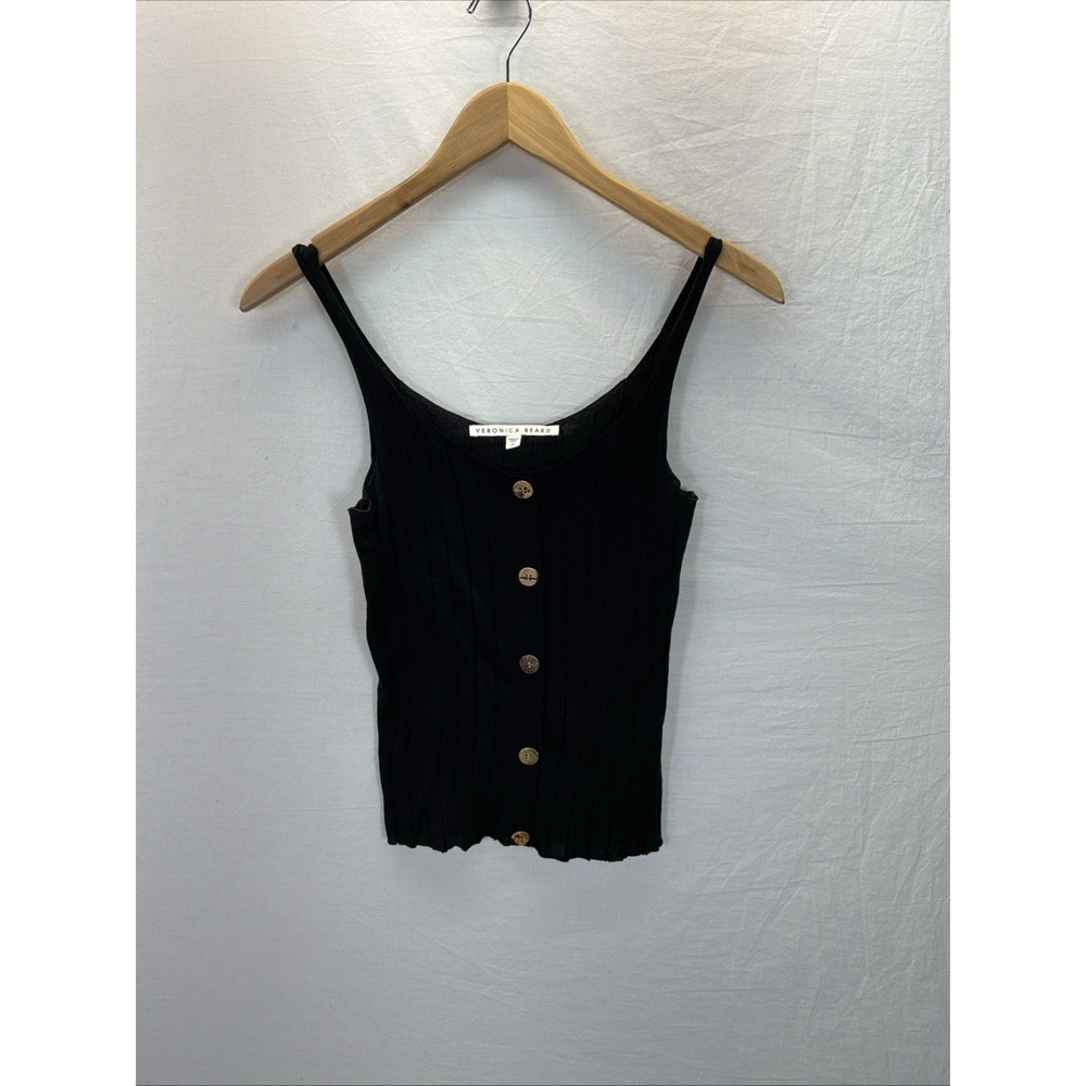 Veronica Beard Tank Top Womens XS Black Ribbed Knit Crew Neck Stretch Cotton